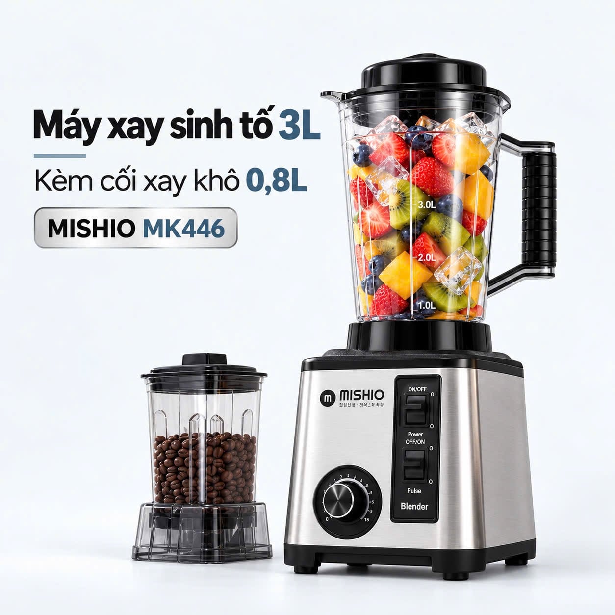 Máy xay sinh tố Mishio MK446 3L, 800W, kèm cối xay khô