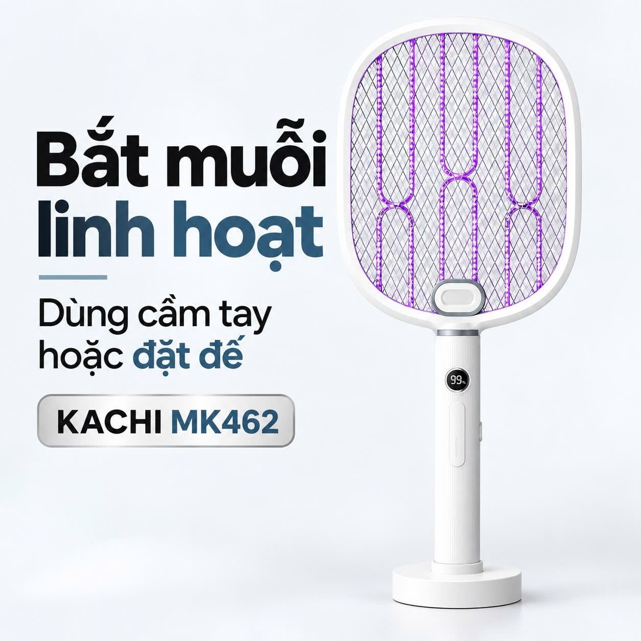 Vợt muỗi Kachi MK462 3W – Lưới 3000V, đế tự động