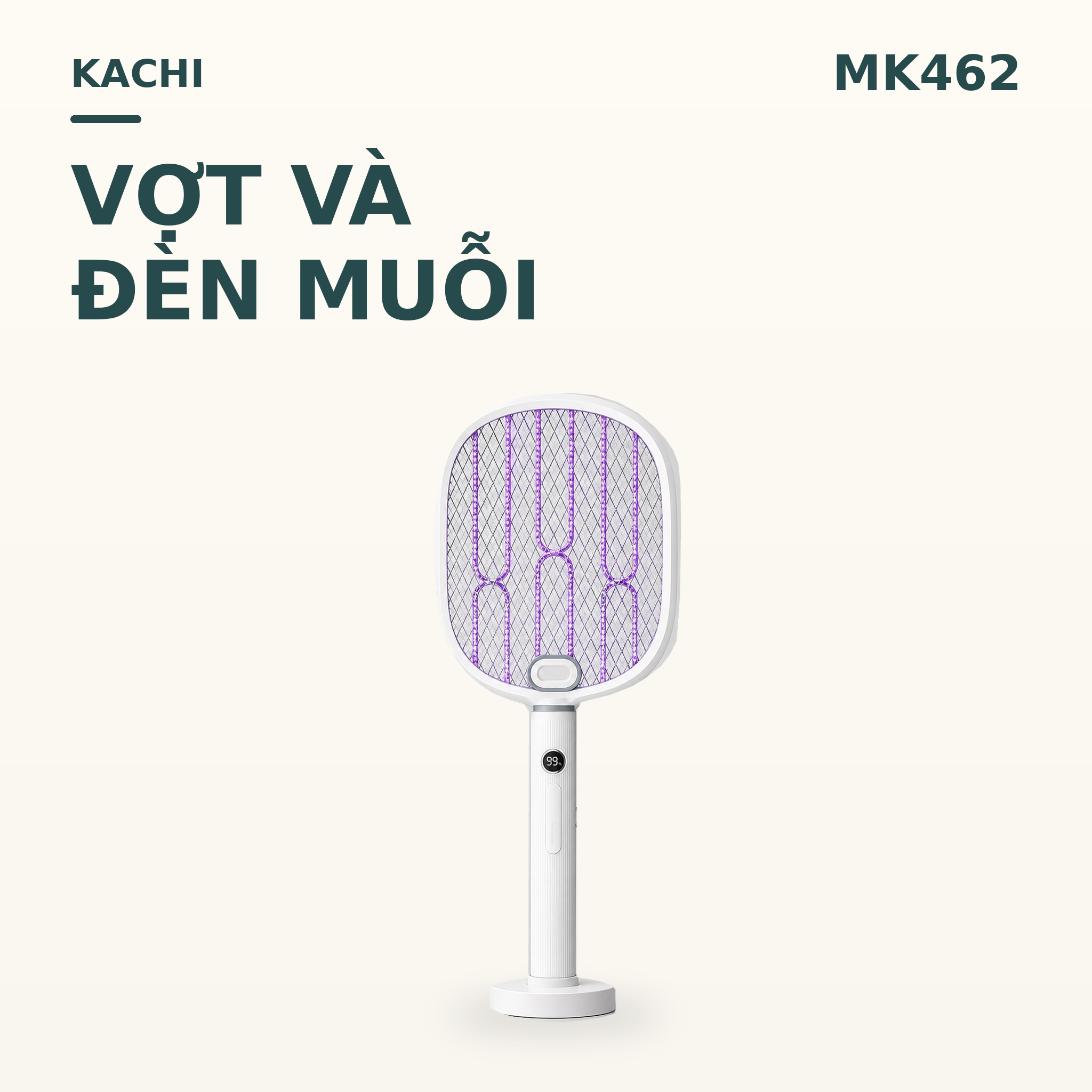 Hình sản phẩm Vợt muỗi Kachi MK462 3W – Lưới 3000V, đế tự động