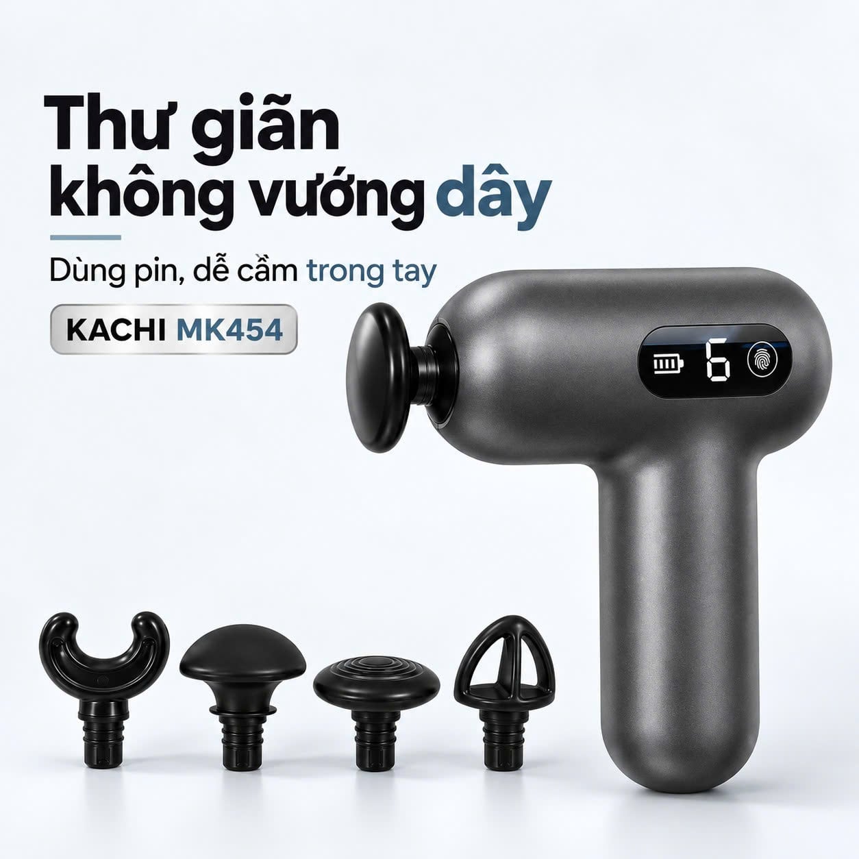 Súng massage Kachi MK454 – 6 cấp độ, pin 1200mAh