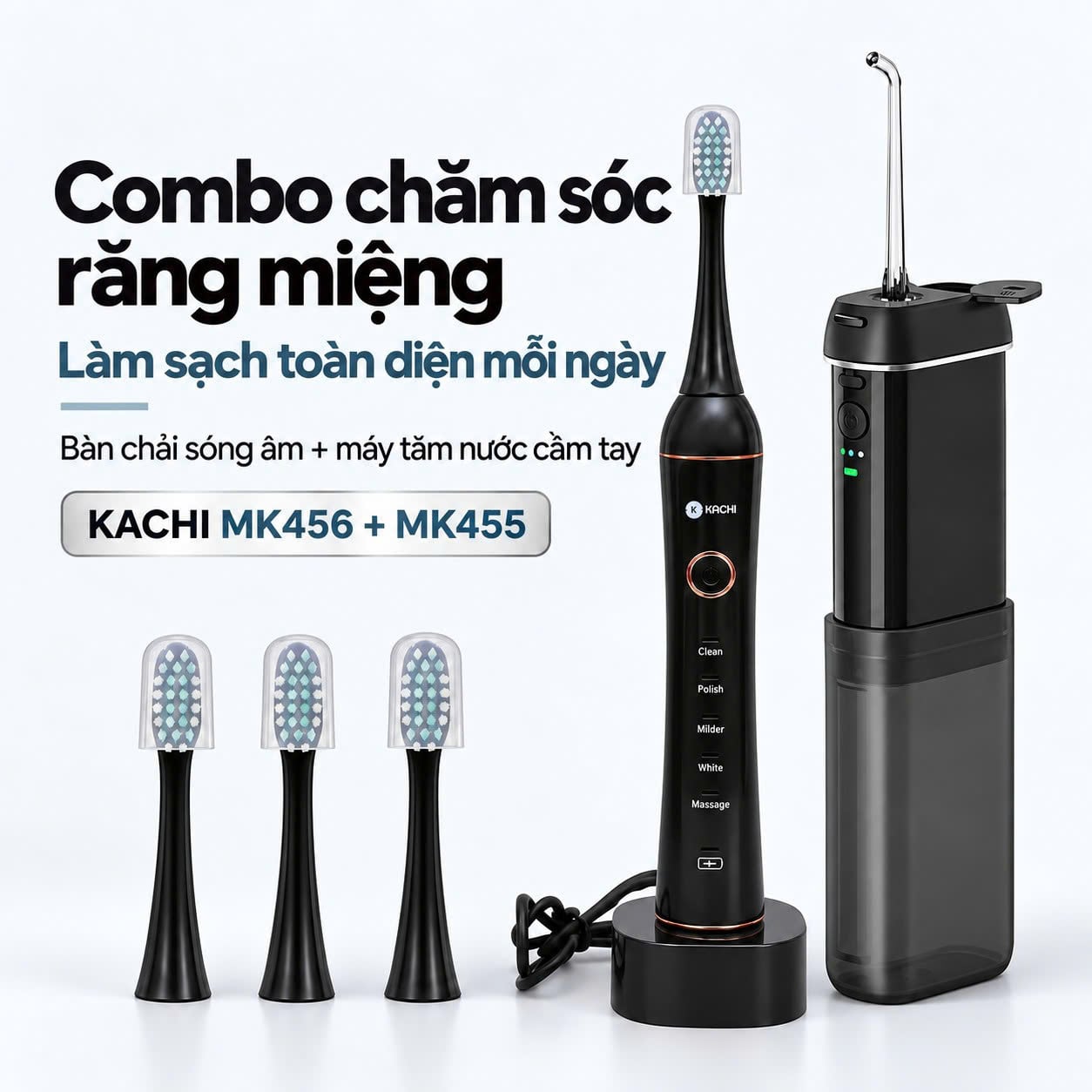 Combo Kachi MK455 + MK456 – Bàn chải sóng âm & tăm nước