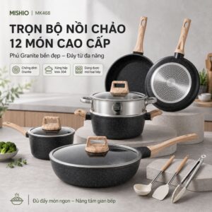 Bộ nồi chảo chống dính Mishio MK468 12 món, đáy từ