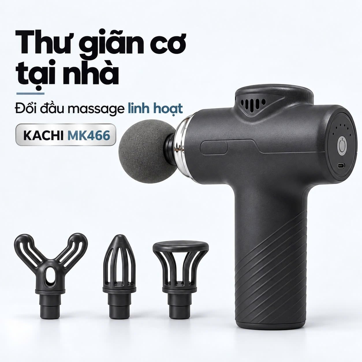 Súng massage cầm tay Kachi MK466 20W – 4 đầu massage