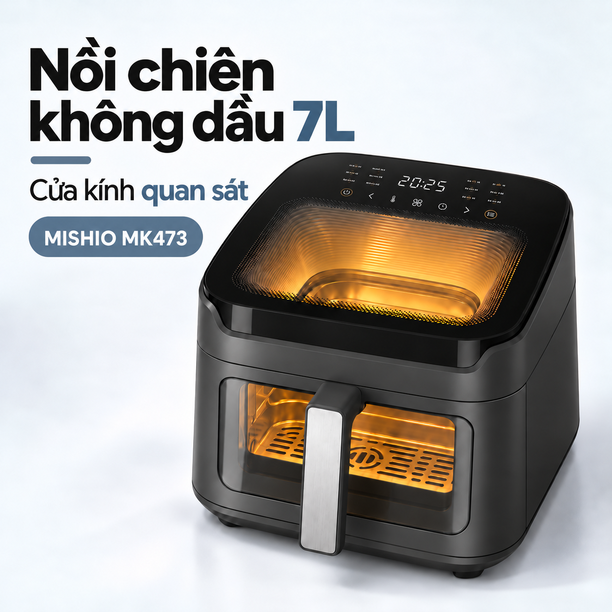 Nồi chiên không dầu Mishio MK473 7L, cảm ứng, cửa kính
