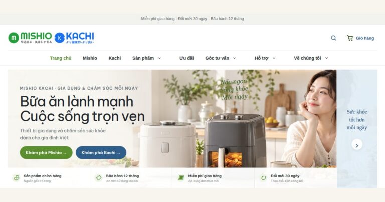Ảnh chụp trang chủ Mishio Kachi: Bữa ăn lành mạnh, cuộc sống trọn vẹn.