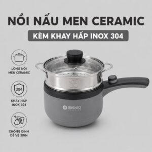 Nồi nấu đa năng Mishio MK321 | Dung tích 1.5L kèm xửng hấp inox 304