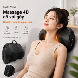 Gối Massage Cổ Vai Gáy Kachi MK450 – Công Nghệ Massage 4D Chườm Nóng