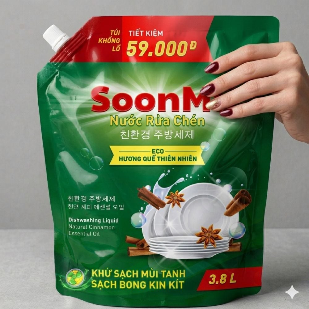 Nước rửa chén hương Quế Soonmi túi lớn 4KG - Dung tích 3.8L MK