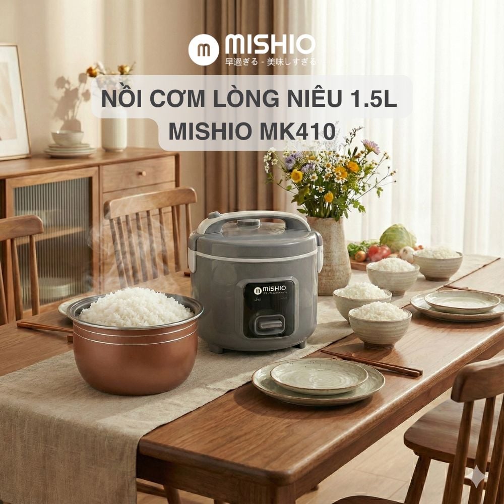 Nồi Cơm Điện Lòng Niêu Mishio MK410 – Dung tích 1 Lít 5