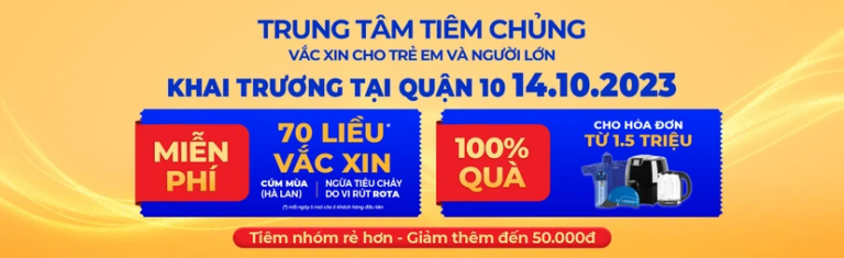 Banner khai trương Tiêm chủng Long Châu tại Quận 10 ngày 14/10/2023 trong kho tư liệu Mishio Kachi