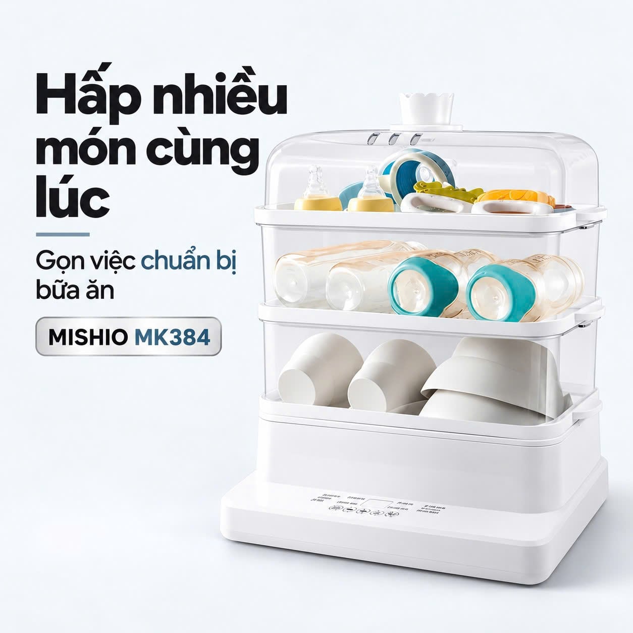 Nồi hấp hơi nước 3 tầng 24L Mishio MK384 800W