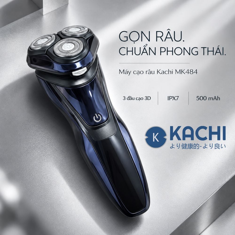 Máy cạo râu Kachi MK484 – 3 đầu cạo linh hoạt 3D, chống nước IPX7