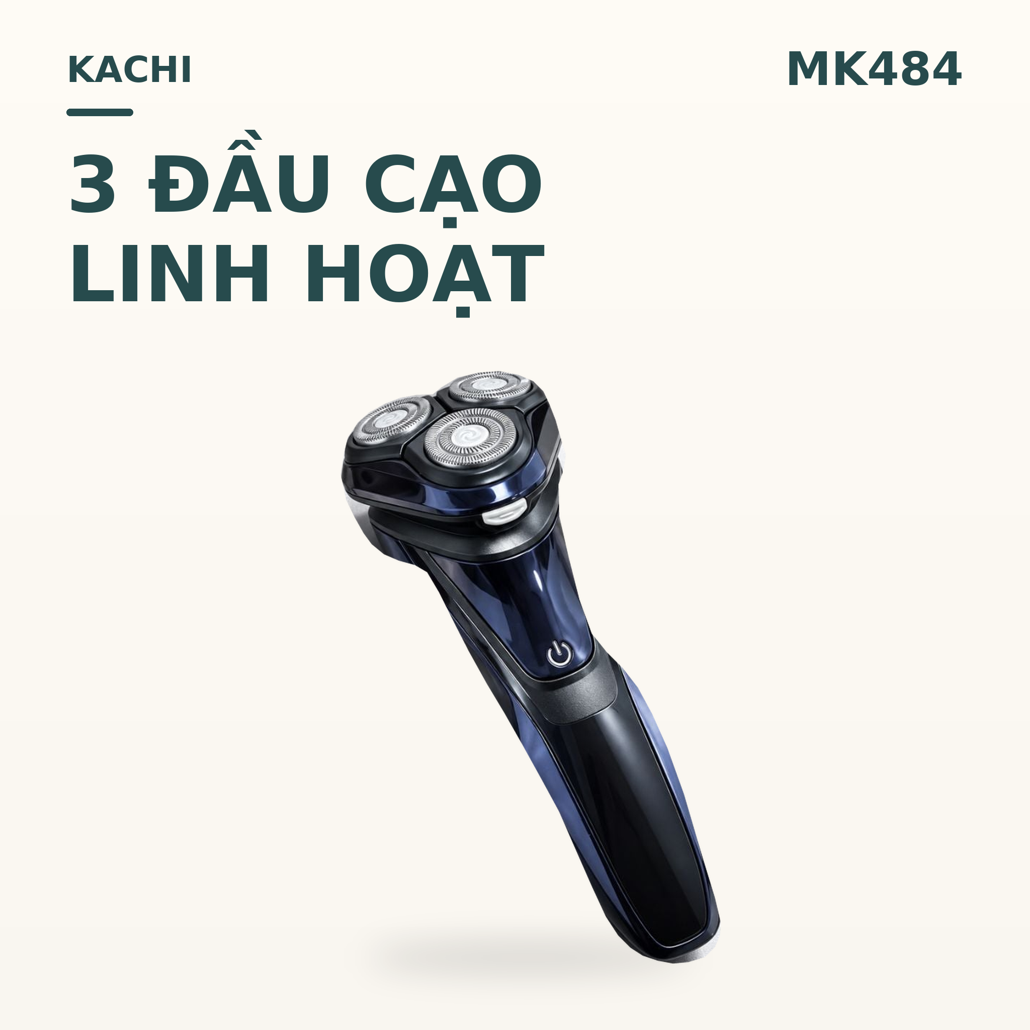 Máy cạo râu Kachi MK484 – 3 đầu cạo linh hoạt 3D, chống nước IPX7