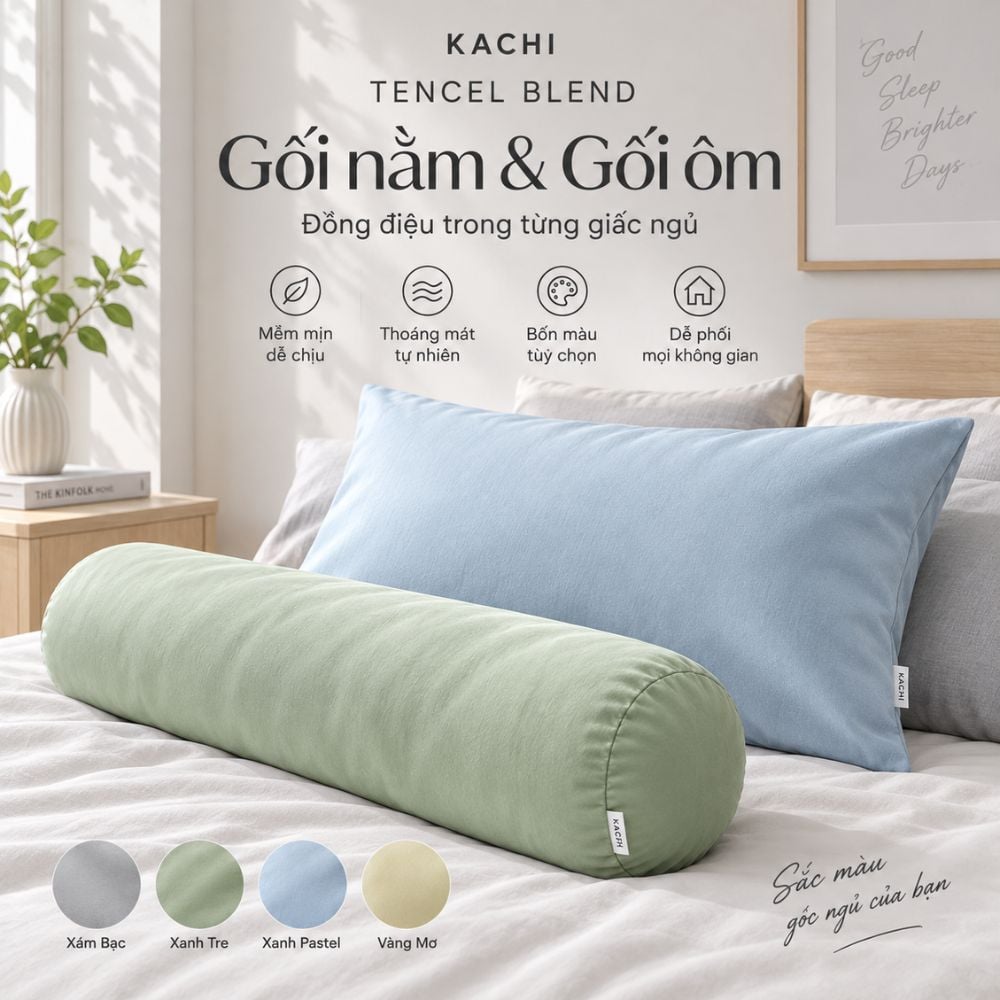 Vỏ gối nằm và vỏ gối ôm Kachi Tencel Blend 50x70cm MK476 MK480 – 4 màu tùy chọn