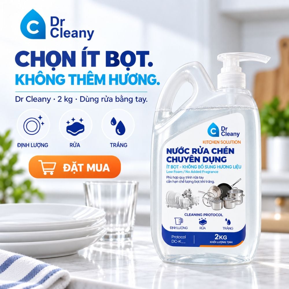 Nước rửa chén Dr Cleany 2kg – Ít bọt, không mùi, không hương liệu