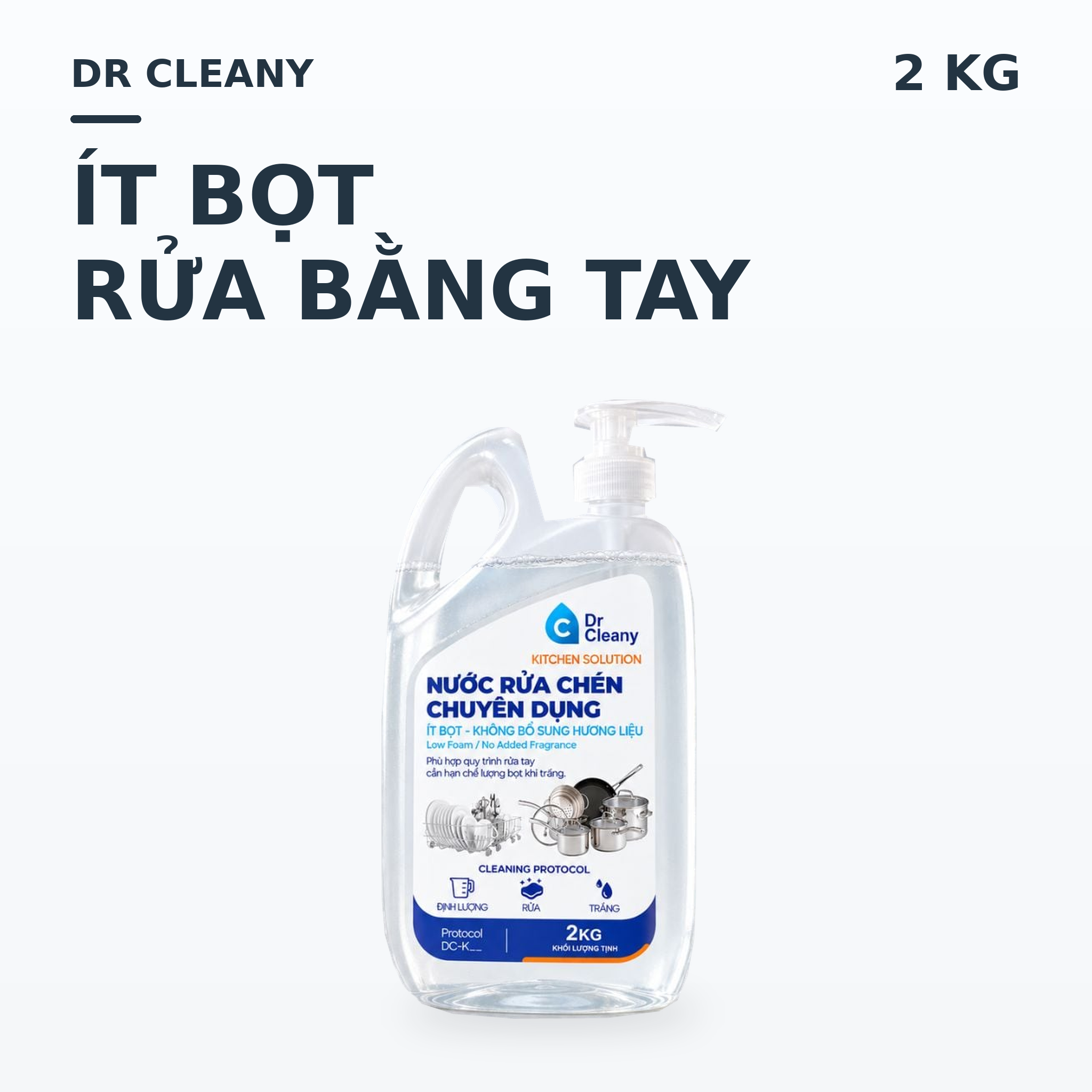 Hình sản phẩm Nước rửa chén Dr Cleany 2kg – Ít bọt, không mùi, không hương liệu