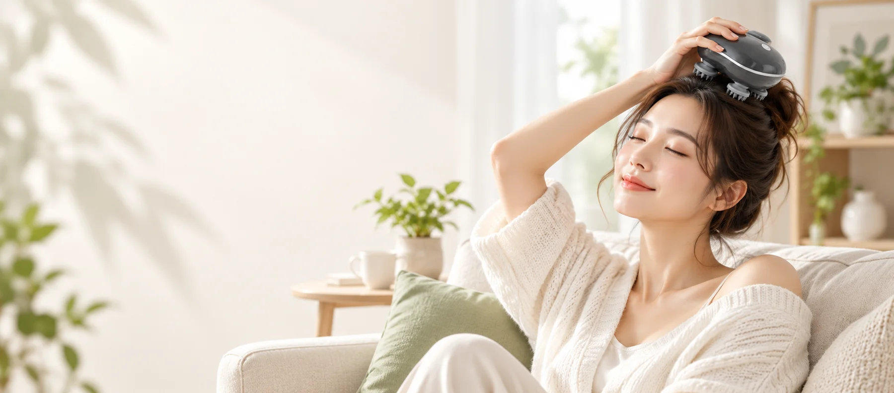 Người phụ nữ dùng máy massage đầu Kachi MK465