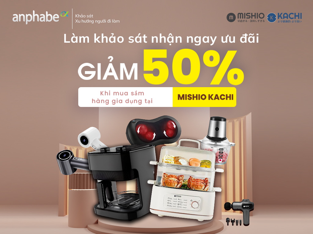 Hình ưu đãi mua sắm Mishio Kachi trong nhóm quà khảo sát Anphabe năm 2026