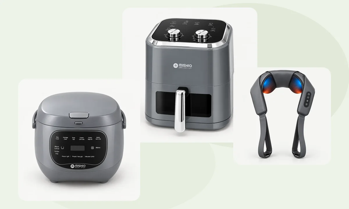 Nồi cơm Mishio MK365, nồi chiên Mishio MK408 và máy massage Kachi MK395