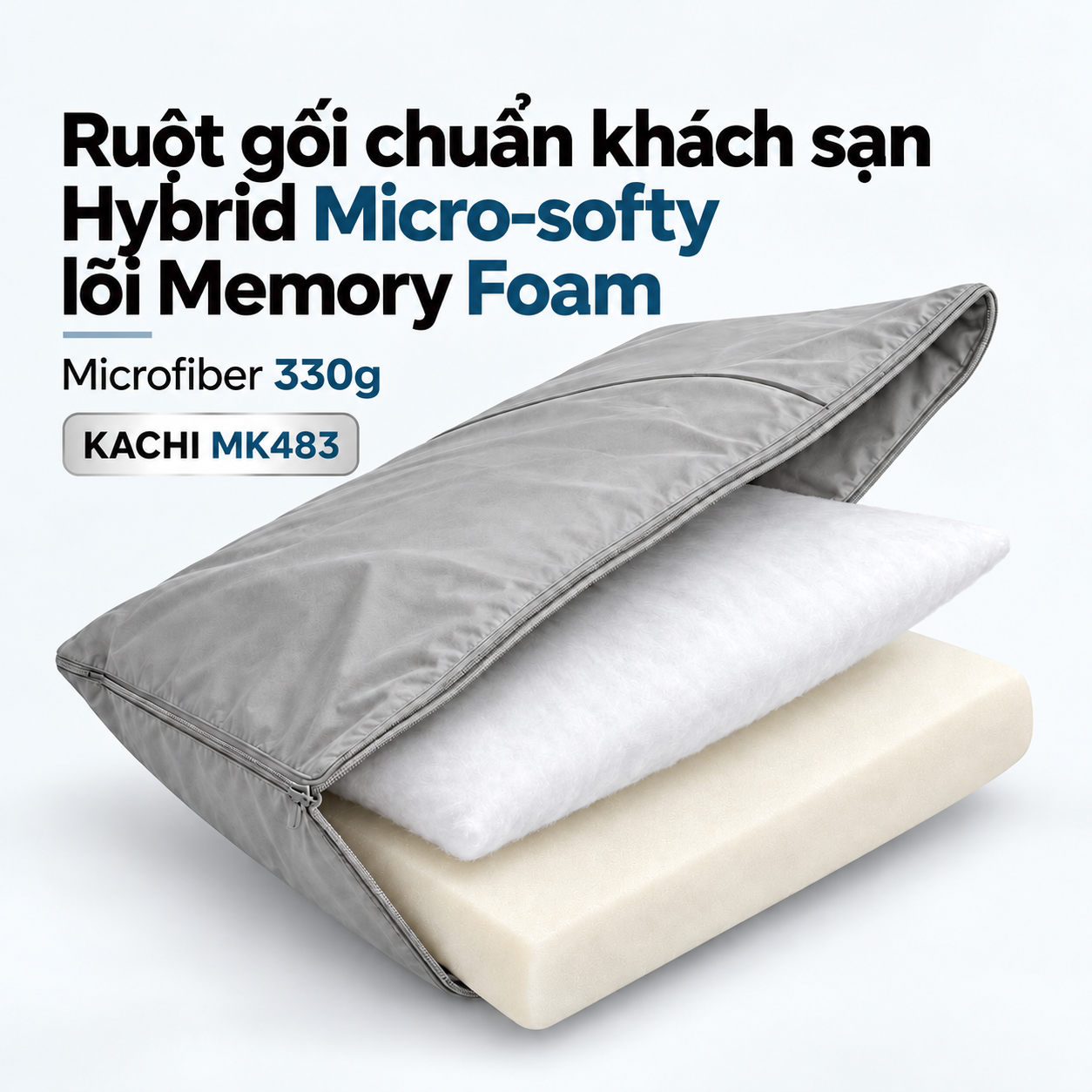 Ruột gối chuẩn khách sạn Kachi MK483 Hybrid Micro-softy lõi Memory Foam